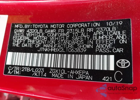 2020 Toyota C-Hr Limited z USA, uszkodzony, nr VIN JTNKHMBX2L1063839